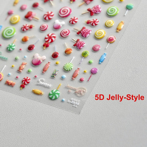 Jelly-Style Donuts Nail Stickers, Lollipop Nail Stickers, Donuts Nail Decals, Kawaii Nail Decals, Sweet Nail Decals, DIY Nails - [Nail Stickers]