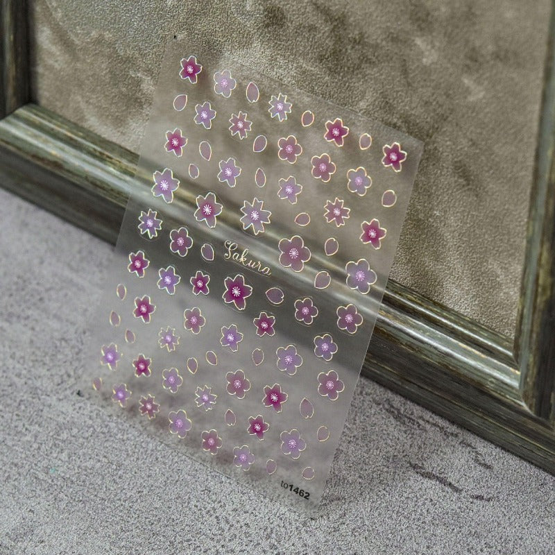 Gold Frame Flower Nail Stickers, Floral Nail Decals, Flower Nail Art, Self-Adhesive Nail Stickers, Nail Accessories, DIY Nails - Miss Fairy Nails