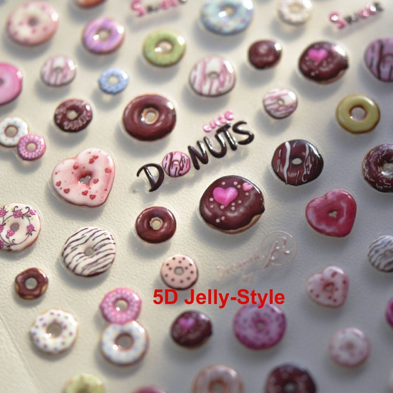 Jelly-Style Donuts Nail Stickers, Lollipop Nail Stickers, Donuts Nail Decals, Kawaii Nail Decals, Sweet Nail Decals, DIY Nails - [Nail Stickers]