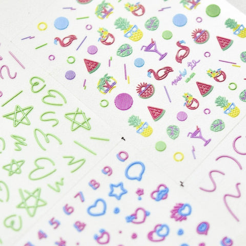 Summer Colorful Lines Nail Stickers, Nail Decals, Summer Nail Stickers, Nail Decal Art, Fruit Nail Stickers, DIY Nails - [Nail Stickers]