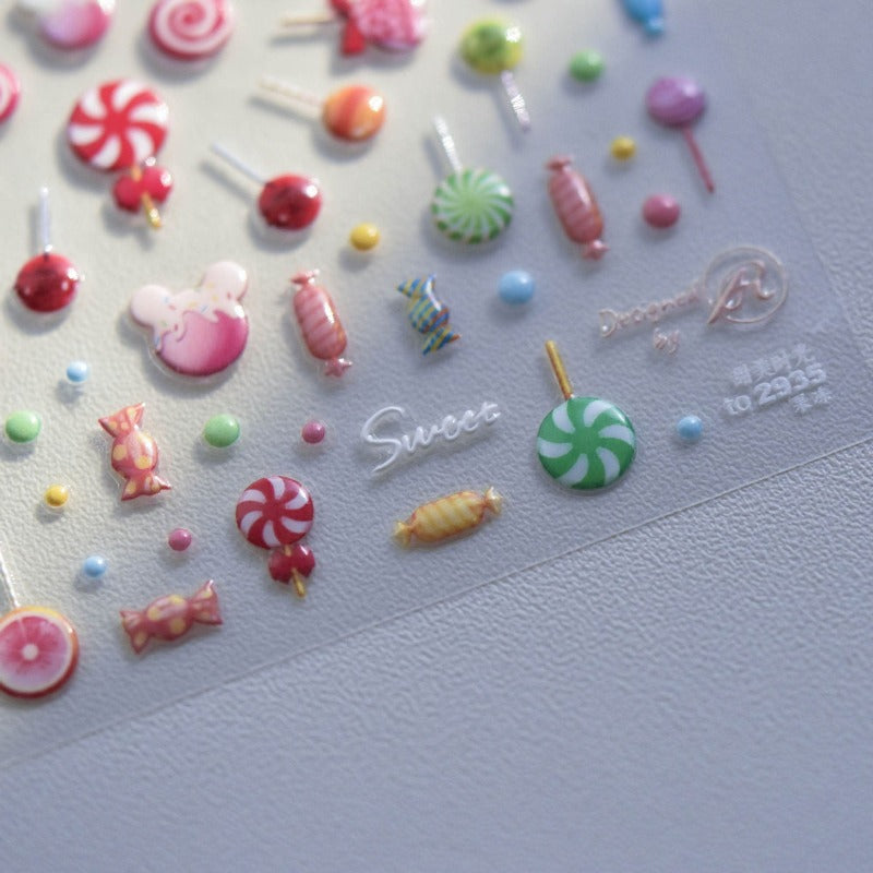 Jelly-Style Donuts Nail Stickers, Lollipop Nail Stickers, Donuts Nail Decals, Kawaii Nail Decals, Sweet Nail Decals, DIY Nails - [Nail Stickers]