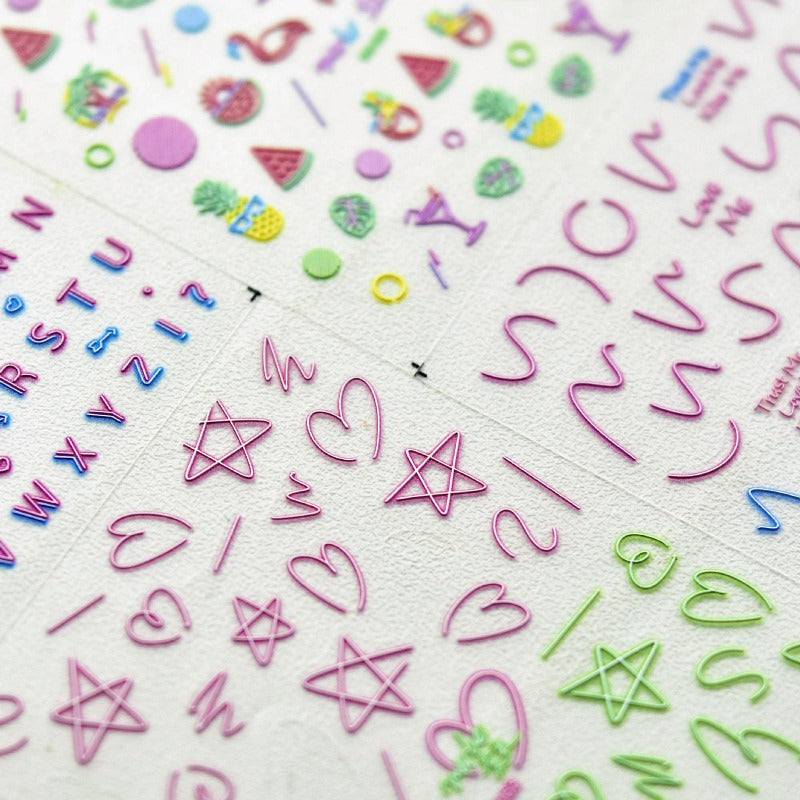 Summer Colorful Lines Nail Stickers, Nail Decals, Summer Nail Stickers, Nail Decal Art, Fruit Nail Stickers, DIY Nails - [Nail Stickers]