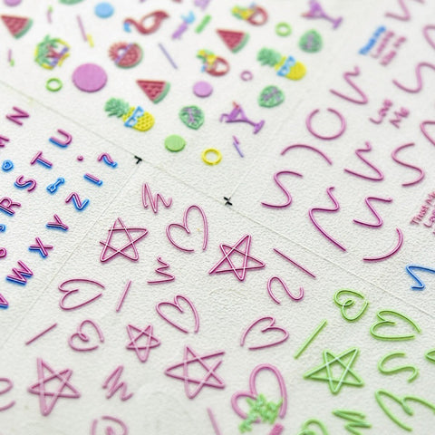 Summer Colorful Lines Nail Stickers, Nail Decals, Summer Nail Stickers, Nail Decal Art, Fruit Nail Stickers, DIY Nails - [Nail Stickers]