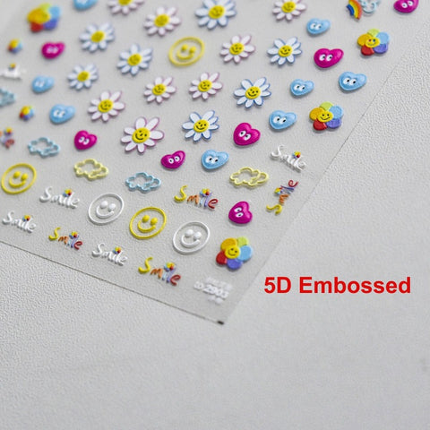 Sunflower And Rainbow Nail Stickers, Kawaii Flowr Nail Decals, Cute Nail Stickers, 5D Embossed, Flower Nail Art, DIY Nails - [Nail Stickers]
