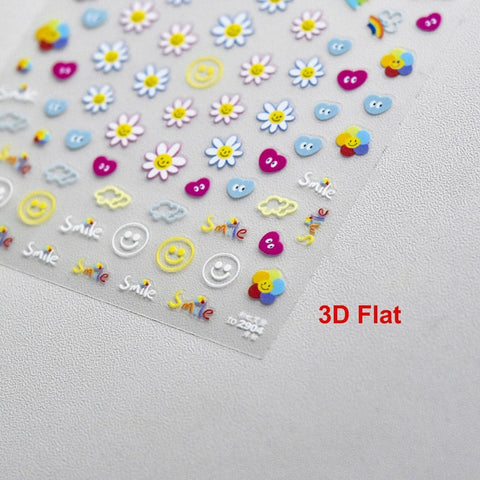 Sunflower And Rainbow Nail Stickers, Kawaii Flowr Nail Decals, Cute Nail Stickers, 5D Embossed, Flower Nail Art, DIY Nails - [Nail Stickers]