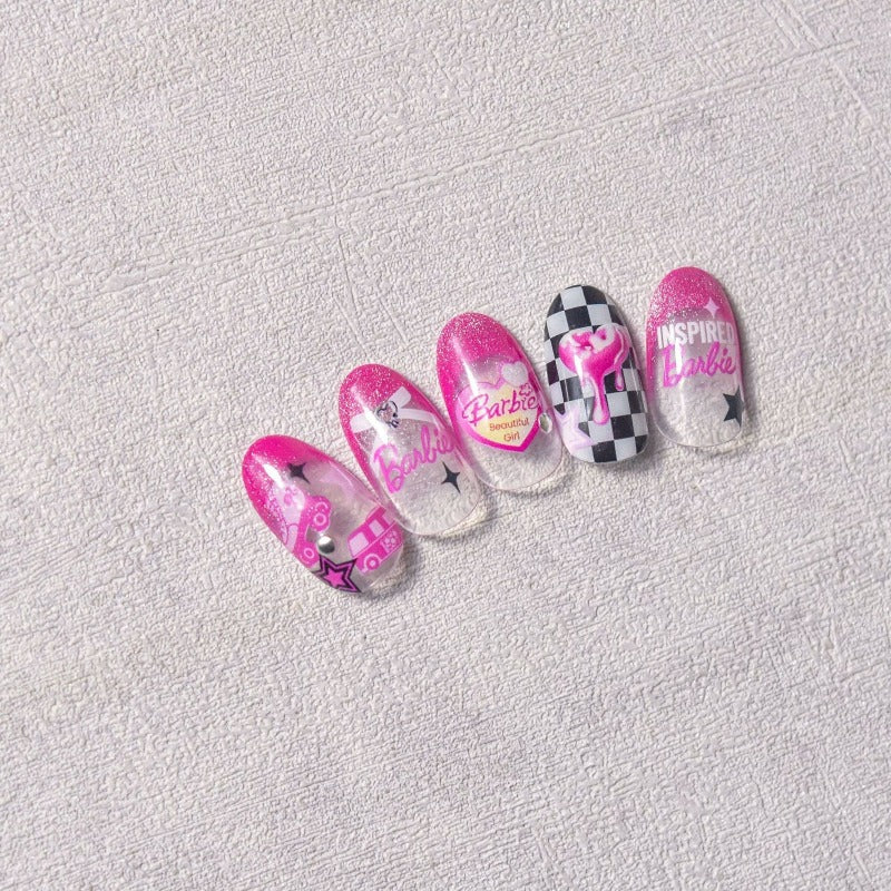 barbie pink nail design
