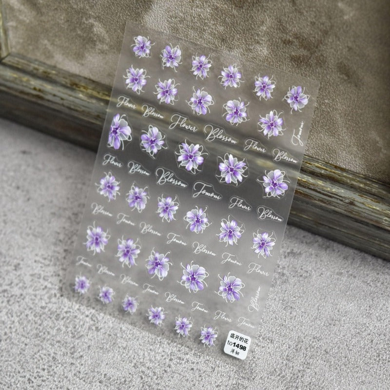 purple floral nail stickers