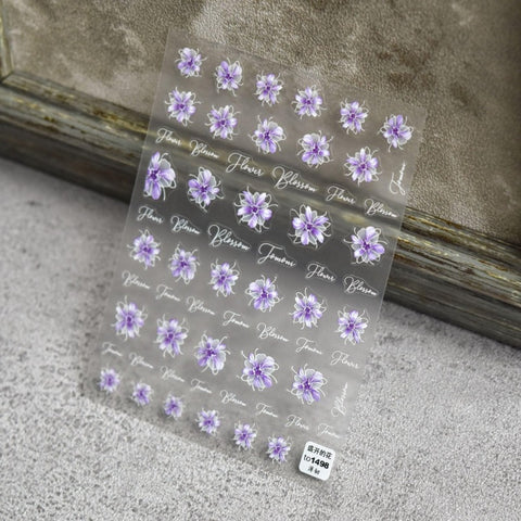 purple floral nail stickers