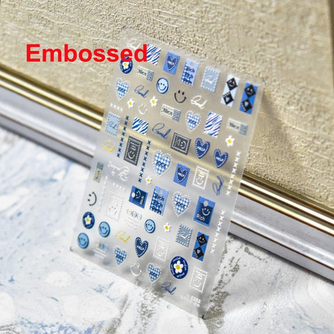 3d blue kawaii  nail stickers