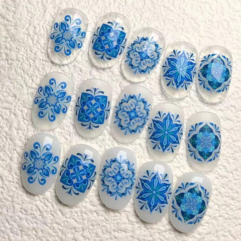 blue boho design nails