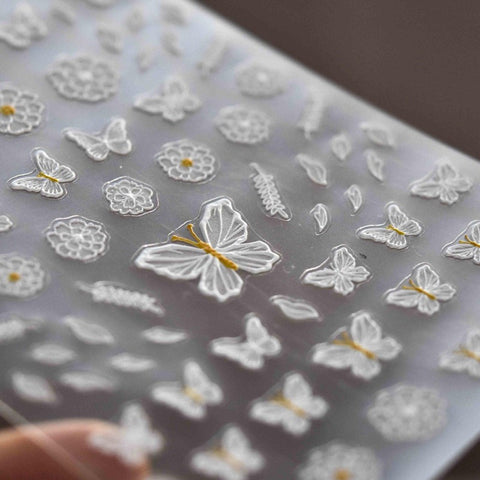 embossed white buttefly nail stickers