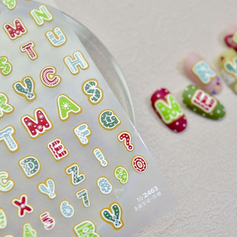 christmas letters nail stickers