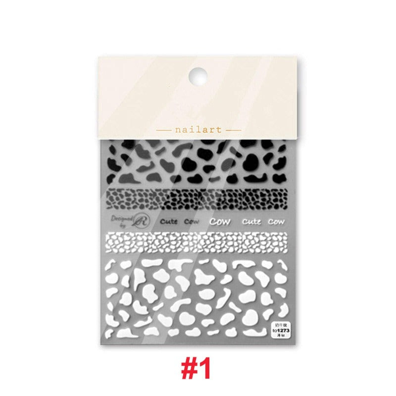 white and black cow nail sticker