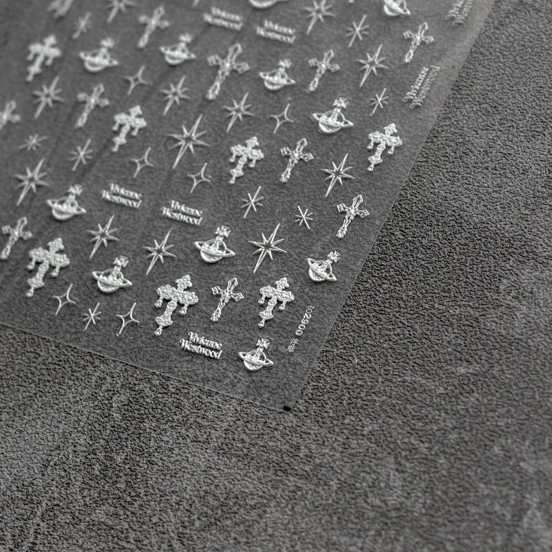 white cross design nail sticker