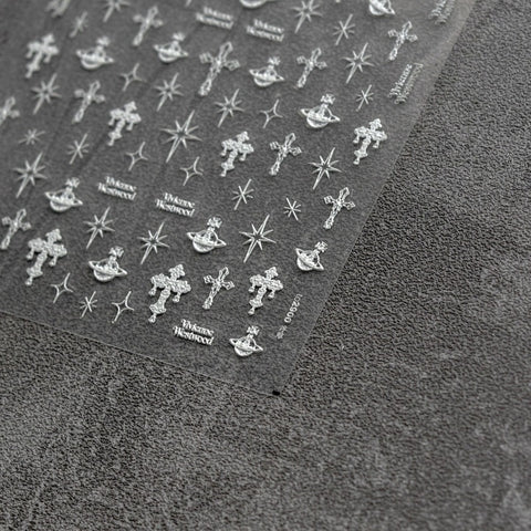 white cross design nail sticker