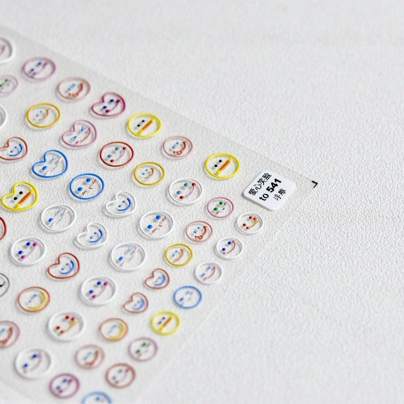 Smiling Face Nail Stickers, Heart Nail Art Decal, Cute Nail Stickers, Kawaii Nail Stickers, 5D Embossed, DIY Nails - Miss Fairy Nails