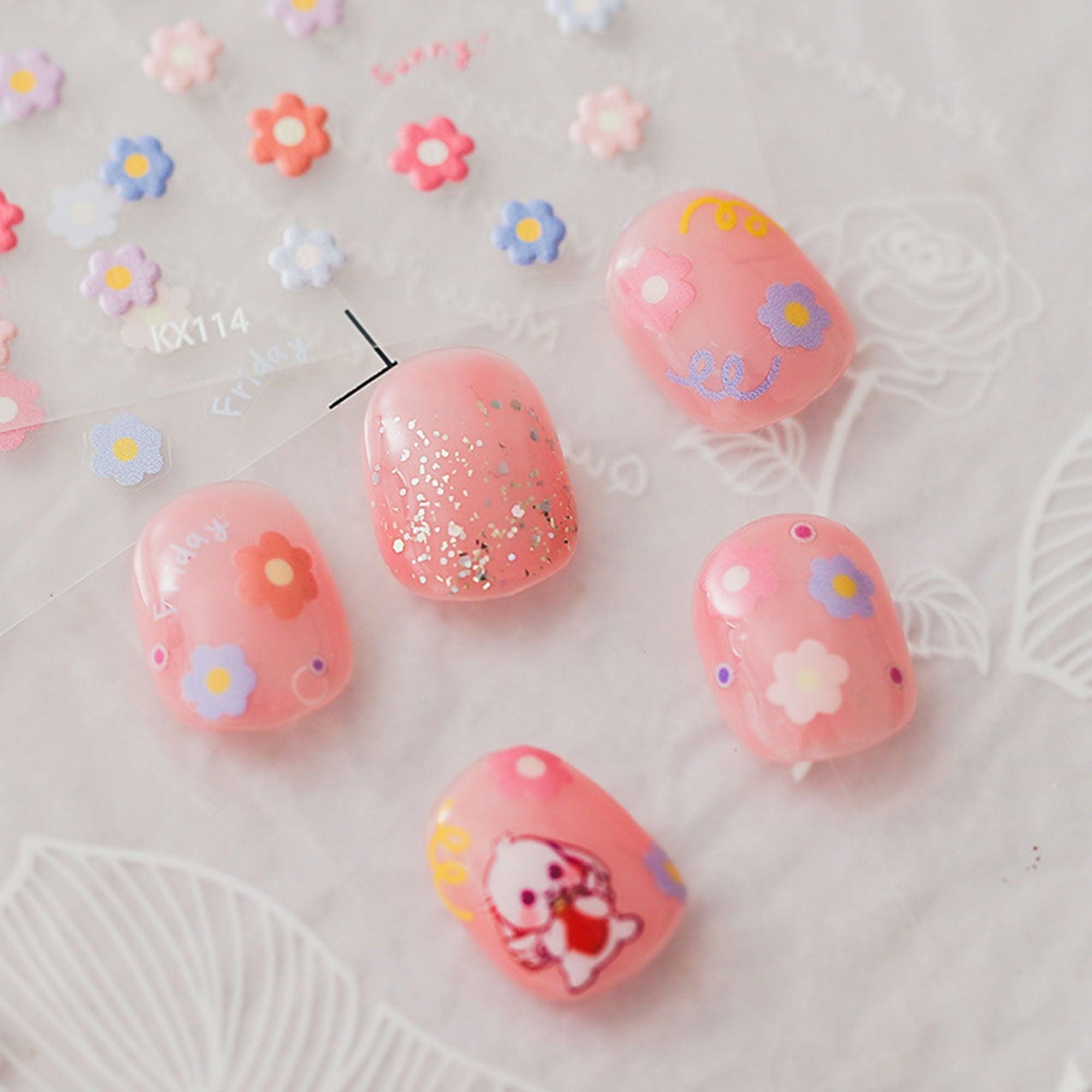 Flower Nail Sticker, Nail Decals Art, Cute Nail Stickers, Kawaii Nail Stickers, 5D Embossed, DIY Nails - Miss Fairy Nails