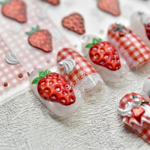 Strawberry Nail Stickers, Nail Decal Art, Strawberry Nail Decals, Cute Nail Stickers, Kawaii Nail Stickers, 5D Embossed - Miss Fairy Nails