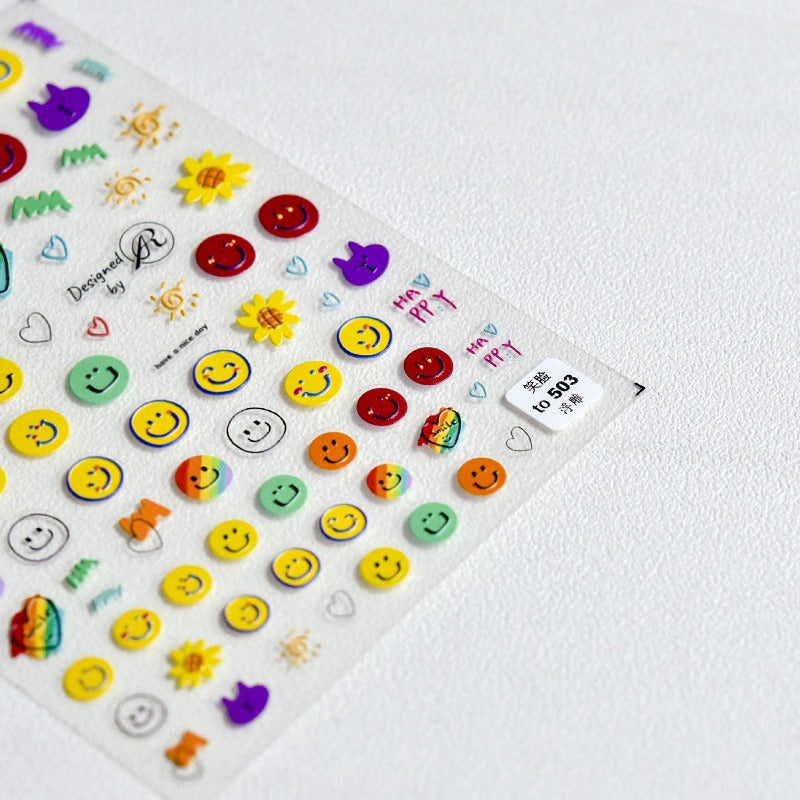 Smiling Face Nail Stickers, Heart Nail Art Decal, Cute Nail Stickers, Kawaii Nail Stickers, 5D Embossed, DIY Nails - Miss Fairy Nails