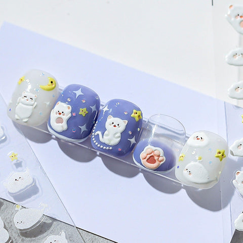 Kawaii Nail Stickers, Cute Cat Nail Decals, Nail Decal Art, 3D Nails, 5D Nails, DIY Nails - Miss Fairy Nails