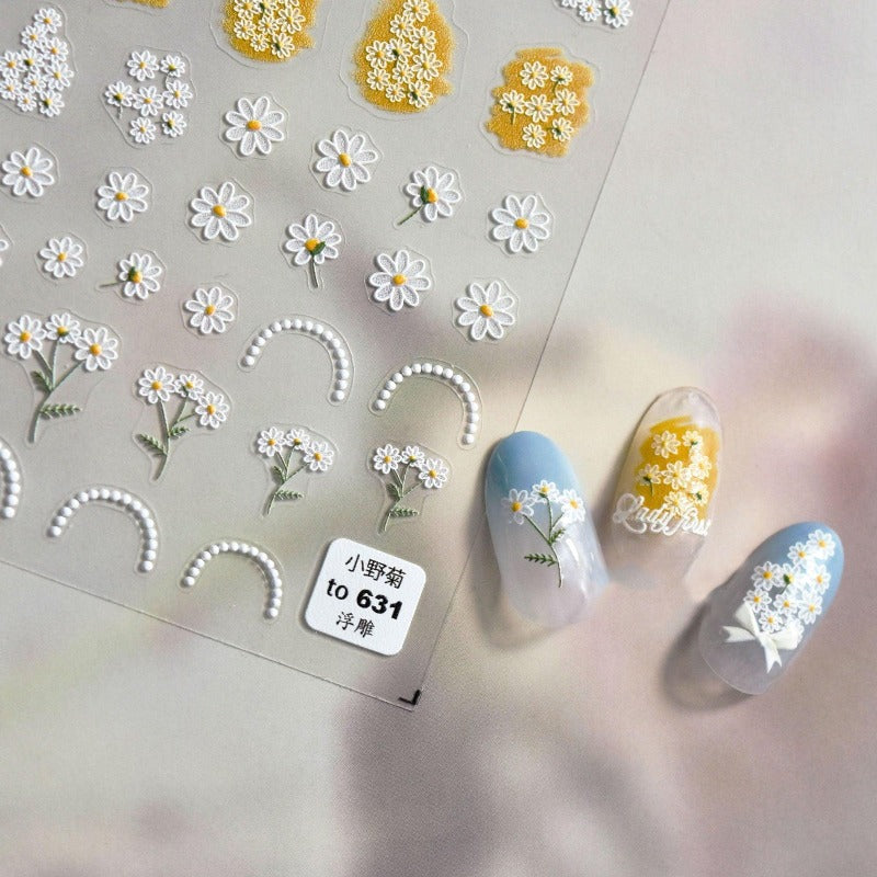 Flower Nail Stickers, Nail Art Decals, Flower Nail Decals, 5D Embossed, Kawaii Nail Stickers, DIY Nails - Miss Fairy Nails