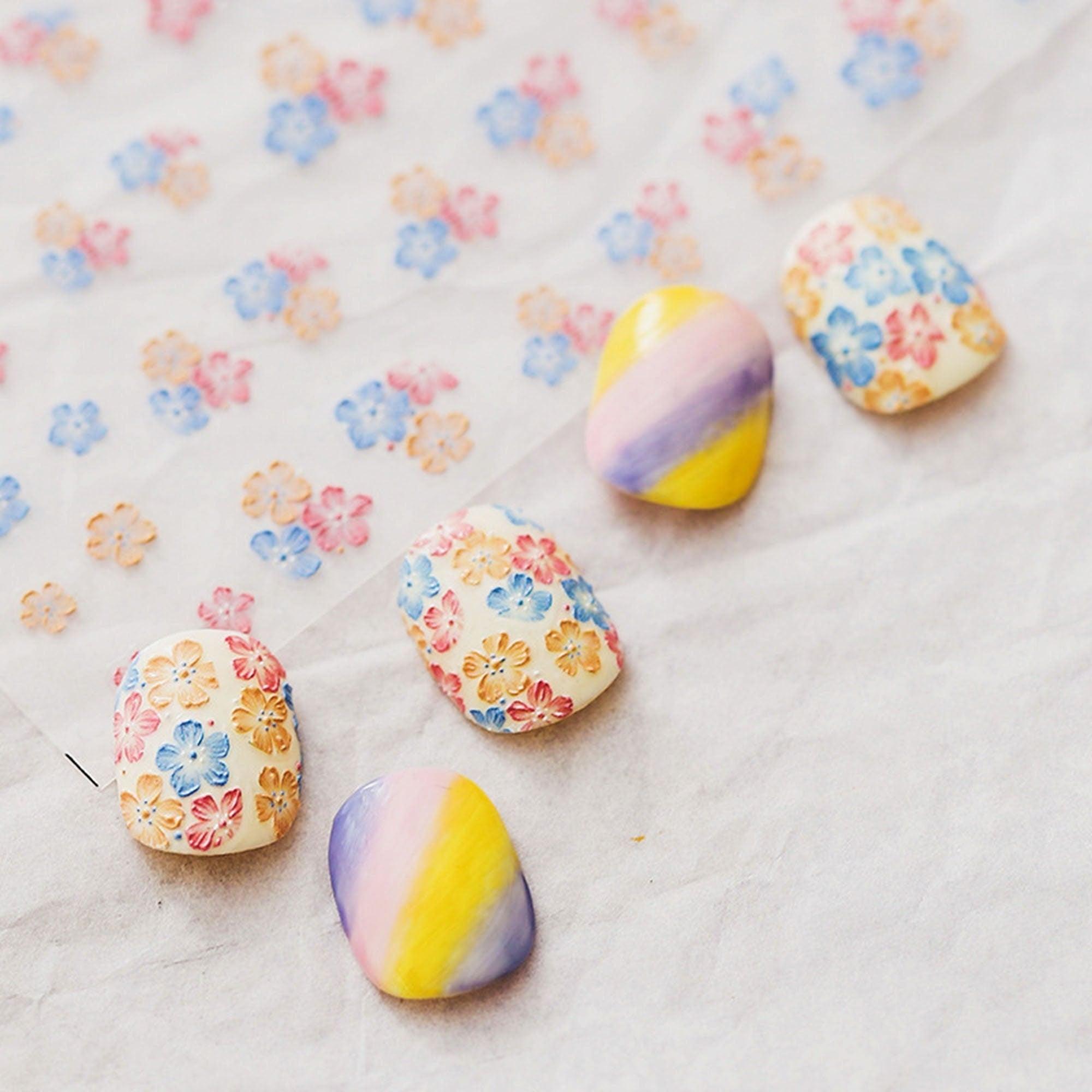 Flower Nail Stickers, Flower Nail Decals, Nail Decal Art, 5D Embossed Nail Stickers, DIY Nails - Miss Fairy Nails