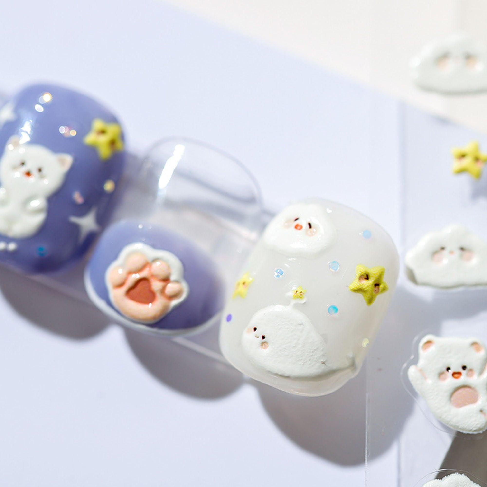 Kawaii Nail Stickers, Cute Cat Nail Decals, Nail Decal Art, 3D Nails, 5D Nails, DIY Nails - Miss Fairy Nails