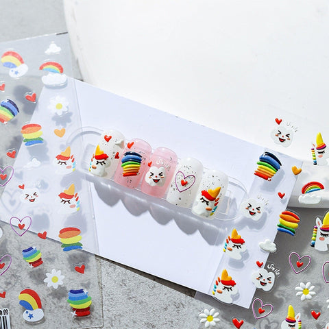 Rainbow And Unicorn Nail Stickers, Rainbow Nail Decals, Nail Decal Art, 3D Nails, 5D Nails, DIY Nails - Miss Fairy Nails