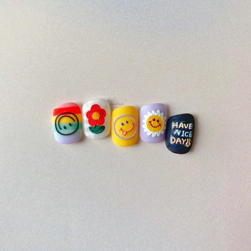 Flower Smiling Face Nails, Flower Nail Stickers, Smiling Face Nail Decal, Nail Decal Art, DIY Nails, 5D Nails - Miss Fairy Nails