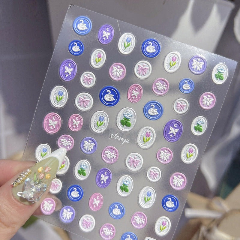 Stamp Nail Stickers,Nail Decal Art, Flower Stamp, 5D Nail Stickers, Embossed Nail Decals, DIY Nails - Miss Fairy Nails