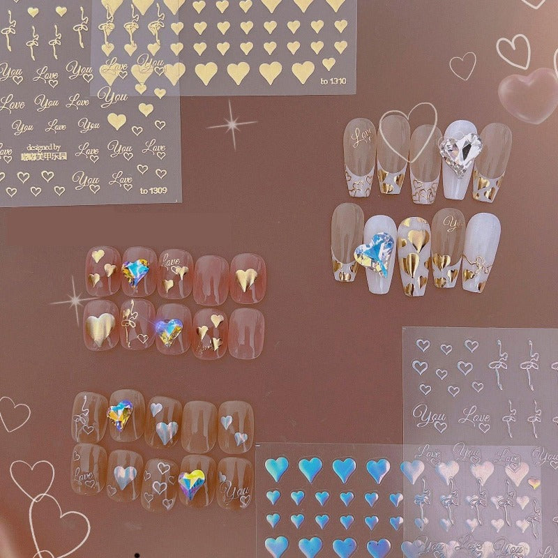 Gold Heart Nail Sticker, Heart Nail Decals, Nail Art Sticker, DIY Nails, Manicure Stickers - Miss Fairy Nails