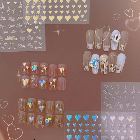Gold Heart Nail Sticker, Heart Nail Decals, Nail Art Sticker, DIY Nails, Manicure Stickers - Miss Fairy Nails