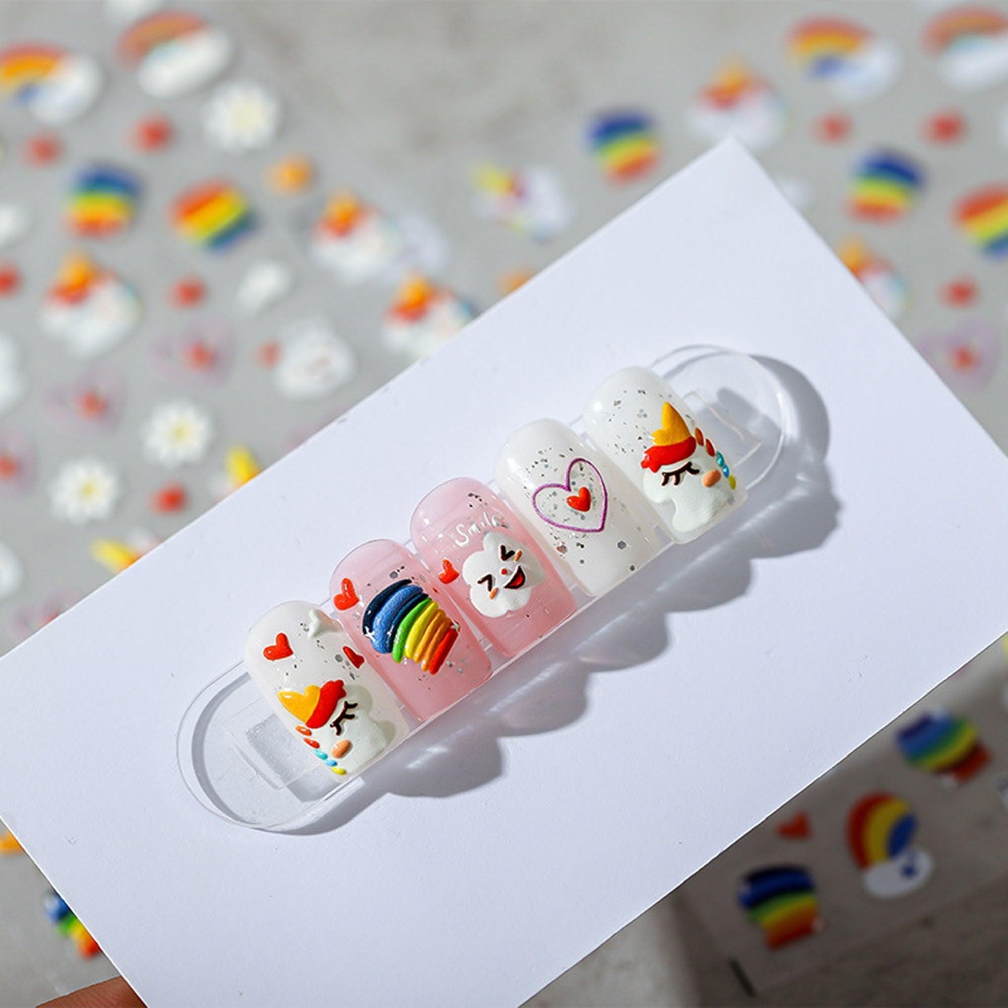 Rainbow And Unicorn Nail Stickers, Rainbow Nail Decals, Nail Decal Art, 3D Nails, 5D Nails, DIY Nails - Miss Fairy Nails