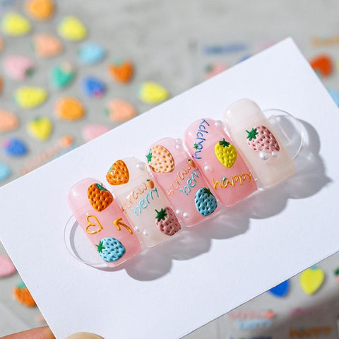 Strawberry Nail Stickers, Strawberry Nail Decals, Kawaii Nail Stickers, 5D Nails, 3D Nails, DIY Nails - Miss Fairy Nails