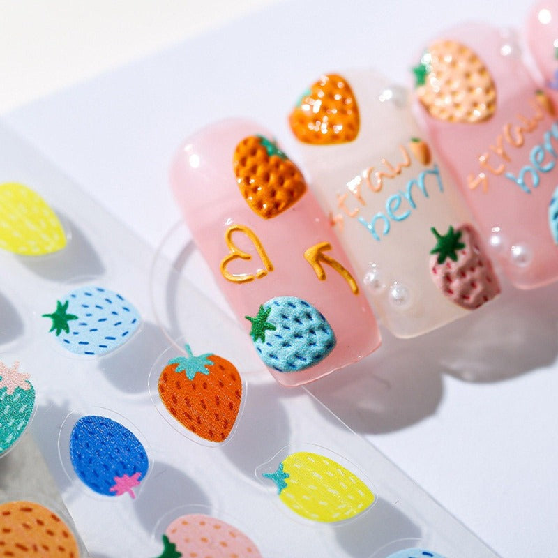 Strawberry Nail Stickers, Strawberry Nail Decals, Kawaii Nail Stickers, 5D Nails, 3D Nails, DIY Nails - Miss Fairy Nails