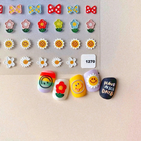 Flower Smiling Face Nails, Flower Nail Stickers, Smiling Face Nail Decal, Nail Decal Art, DIY Nails, 5D Nails - Miss Fairy Nails