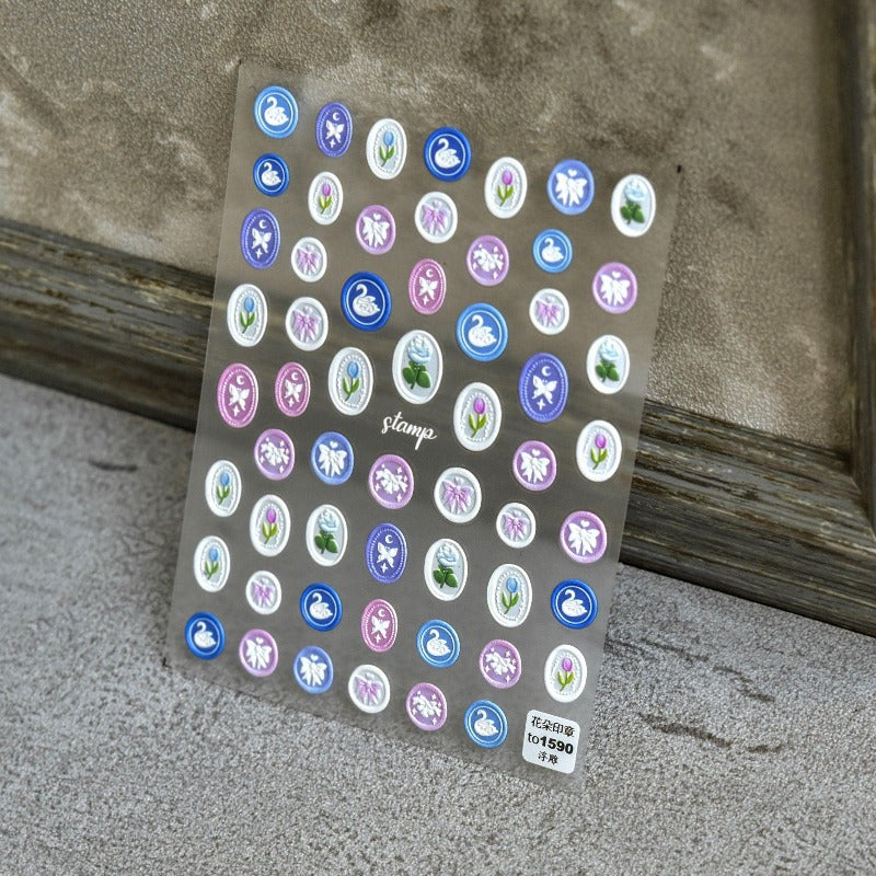 Stamp Nail Stickers,Nail Decal Art, Flower Stamp, 5D Nail Stickers, Embossed Nail Decals, DIY Nails - Miss Fairy Nails
