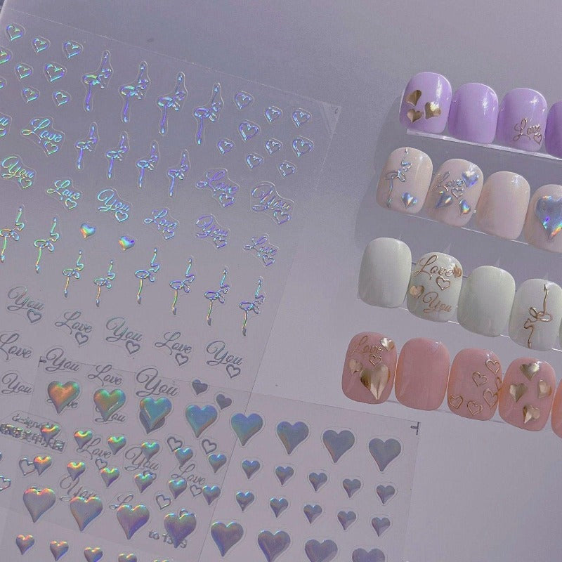 Gold Heart Nail Sticker, Heart Nail Decals, Nail Art Sticker, DIY Nails, Manicure Stickers - Miss Fairy Nails