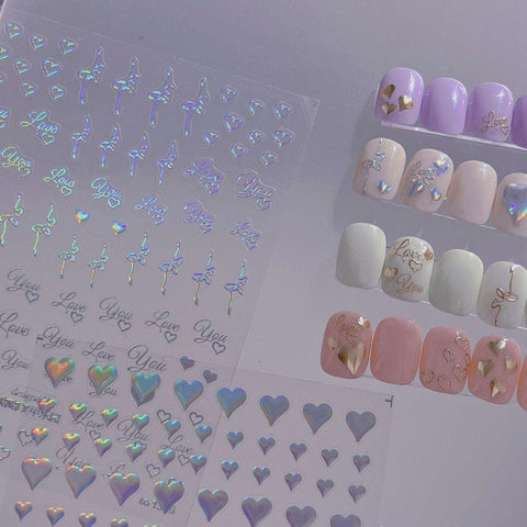 Gold Heart Nail Sticker, Heart Nail Decals, Nail Art Sticker, DIY Nails, Manicure Stickers - Miss Fairy Nails