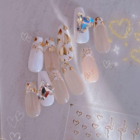 Gold Heart Nail Sticker, Heart Nail Decals, Nail Art Sticker, DIY Nails, Manicure Stickers - Miss Fairy Nails