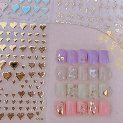 Gold Heart Nail Sticker, Heart Nail Decals, Nail Art Sticker, DIY Nails, Manicure Stickers - Miss Fairy Nails