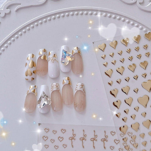 Gold Heart Nail Sticker, Heart Nail Decals, Nail Art Sticker, DIY Nails, Manicure Stickers - Miss Fairy Nails