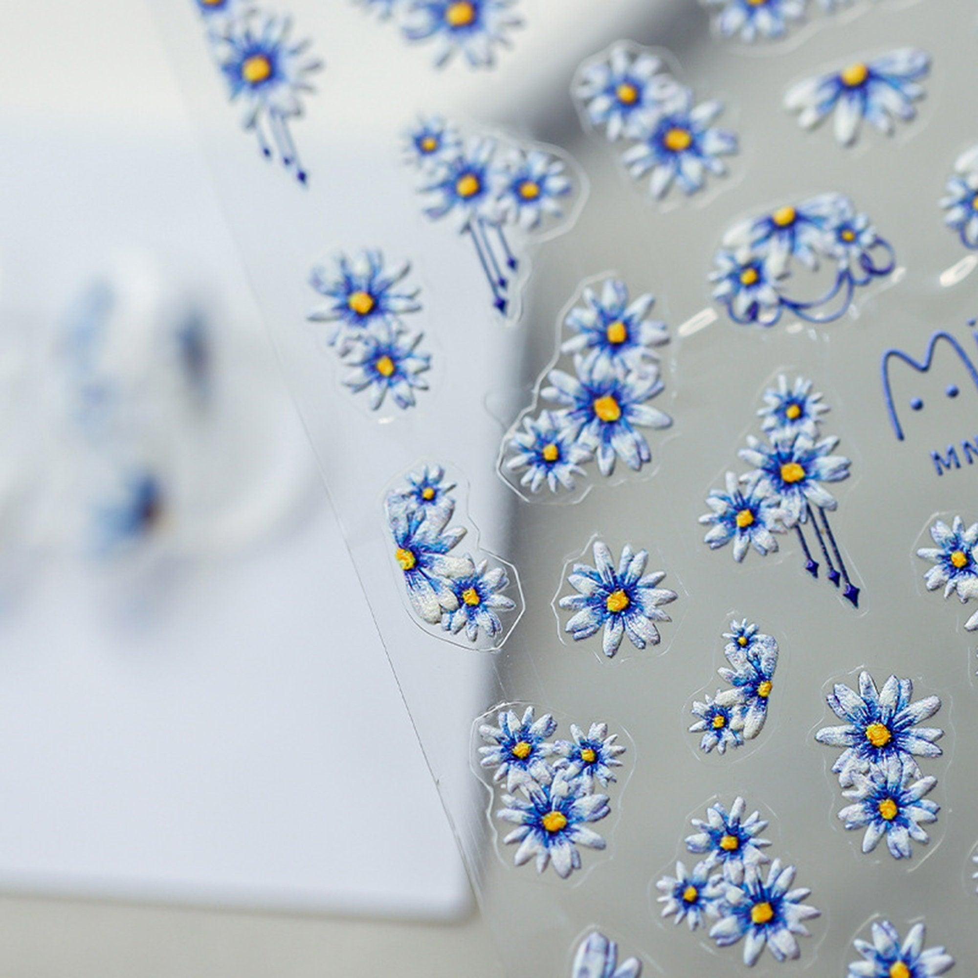 Flower Nail Decals, Dainty Flower Nail Stickers, Blue Flower Nail Stickers, 3D Nails, 5D Nails, DIY Nails - Miss Fairy Nails