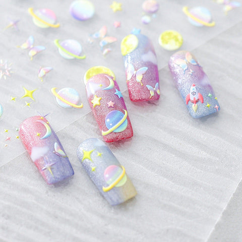 Planet Nail Stickers, Star Naiil Decals, Planet Nail Decals, 5D Embossed, DIY Nails - Miss Fairy Nails