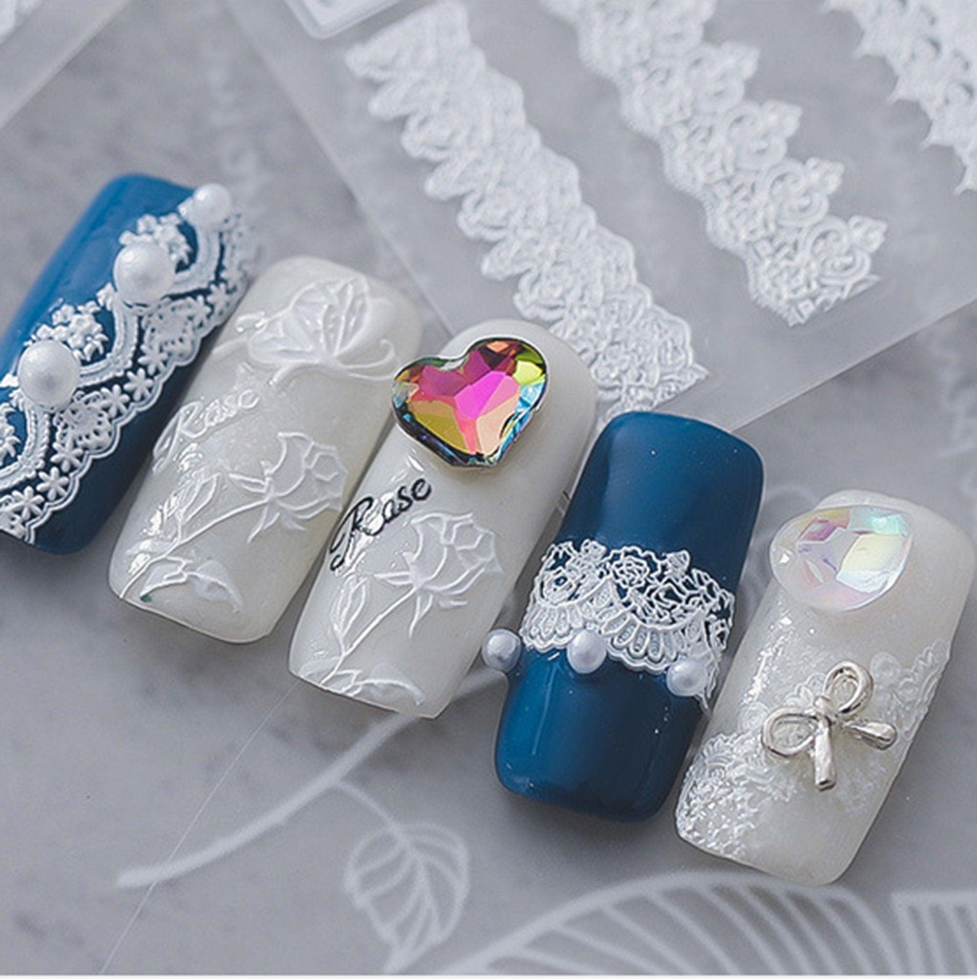 Lace Pattern Nail Stickers, Lace Nail Decals, Nail Decal Art, 5D Embossed, DIY Nails, Manicure Sticker - Miss Fairy Nails