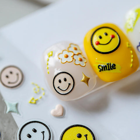 Smiling Face Nail Stickers, Smiling Face Nail Decals, Nail Designer Art, 5D Embossed, DIY Nails - Miss Fairy Nails