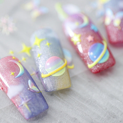 Planet Nail Stickers, Star Naiil Decals, Planet Nail Decals, 5D Embossed, DIY Nails - Miss Fairy Nails