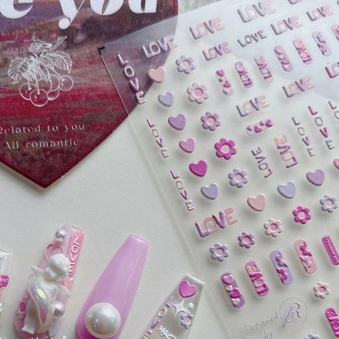 Pink Heart Nail Stickers, Love Letters Nail Stickers, Pink Nail Decal, Cute Nails, DIY Nails, 5D Embossed, Nail Designer Art - Miss Fairy Nails
