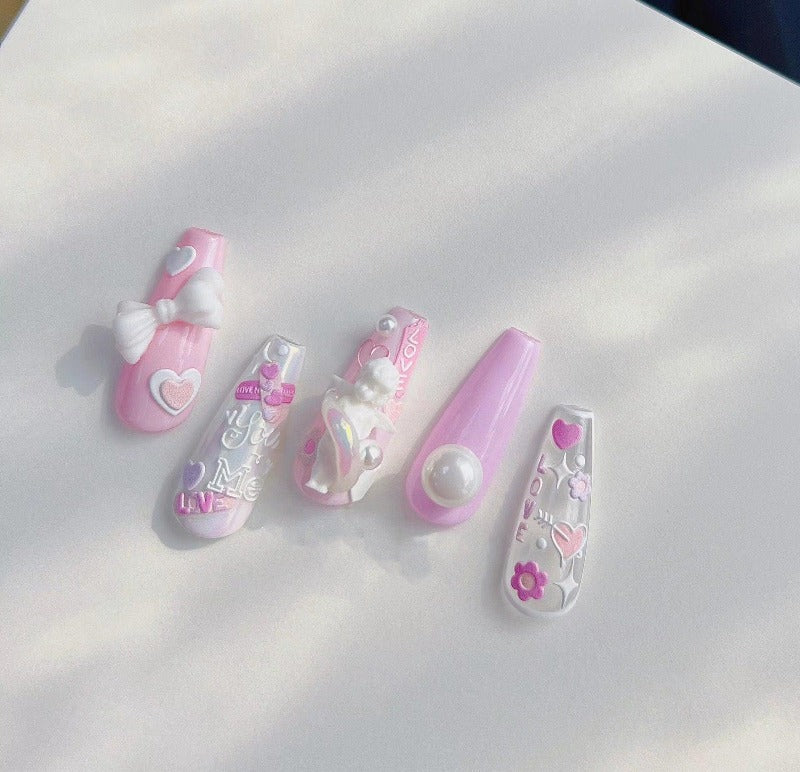 Pink Heart Nail Stickers, Love Letters Nail Stickers, Pink Nail Decal, Cute Nails, DIY Nails, 5D Embossed, Nail Designer Art - Miss Fairy Nails