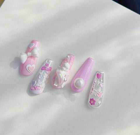 Pink Heart Nail Stickers, Love Letters Nail Stickers, Pink Nail Decal, Cute Nails, DIY Nails, 5D Embossed, Nail Designer Art - Miss Fairy Nails